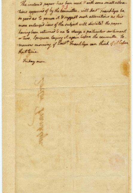 Jefferson-Note-to-Franklin-Friday,-28-June,-1776