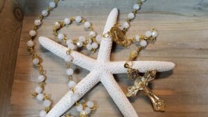 Arctic White Miraculous Medal Rosary