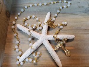 Arctic White Miraculous Medal Rosary