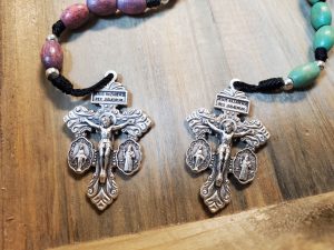 Purple & Teal Oval Wooden Rosaries-1