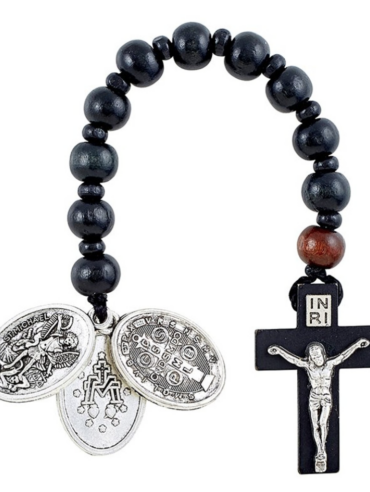 Black Pocket Rosary w: 3 medals