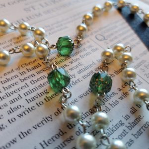 Celtic Pearl and Green Cathedral Rosary 4