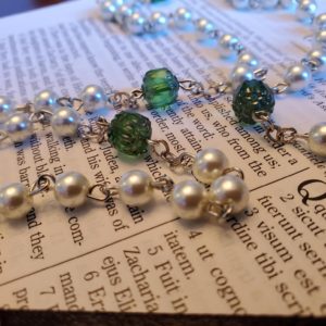 Celtic Pearl and Green Cathedral Rosary 5