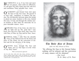 Holy Face of Jesus Prayer Card