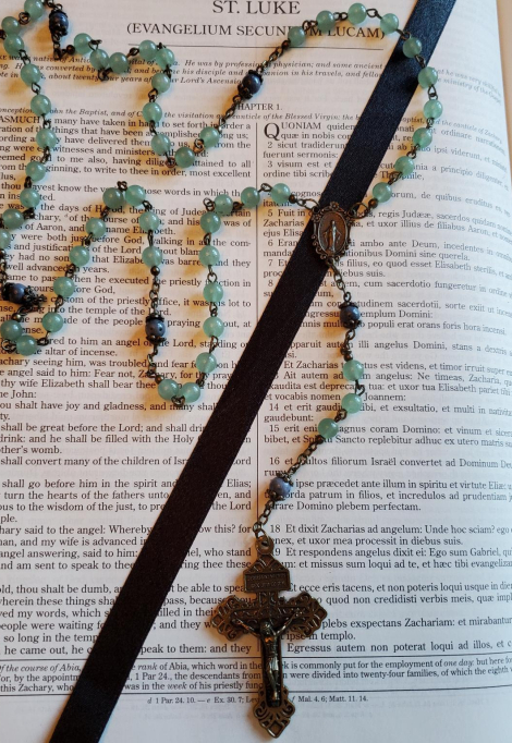 Light Green w: Blue Coral Rosary