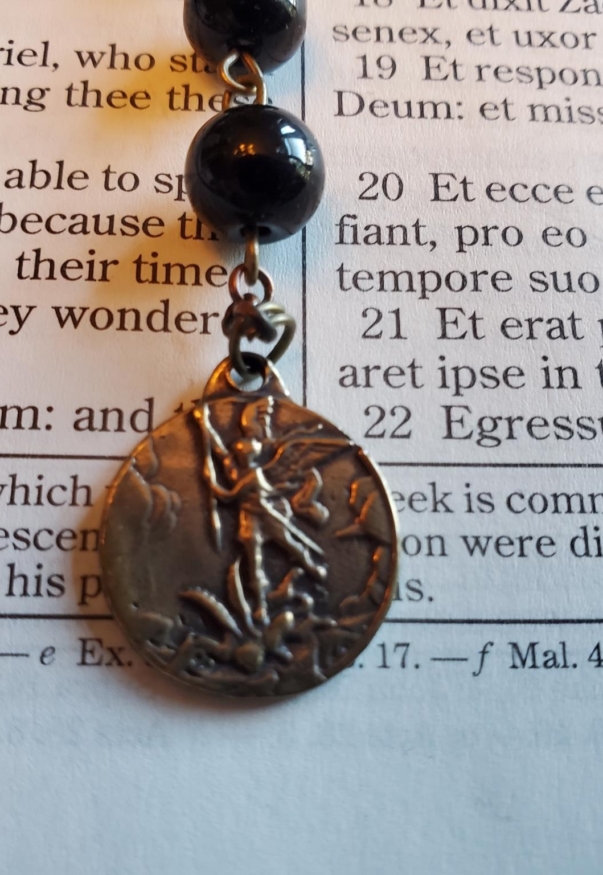 Saint Michael Chaplet Blk w: Maroon Skulls 2