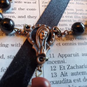 Saint Michael Chaplet Blk w: Maroon Skulls 3