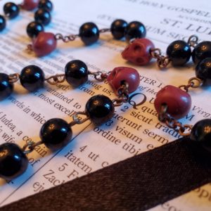 Saint Michael Chaplet Blk w: Maroon Skulls 4