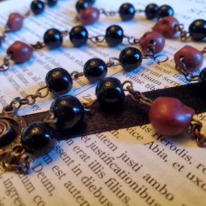 Saint Michael Chaplet Blk w: Maroon Skulls 5