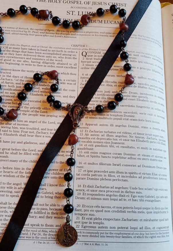 Saint Michael Chaplet Blk w: Maroon Skulls