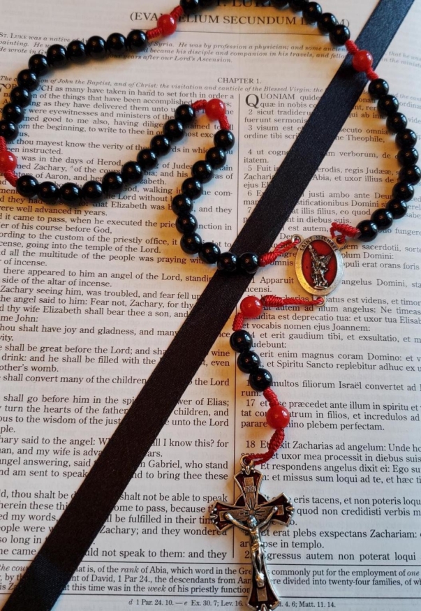Saint Michael Red Enamel Cord Rosary