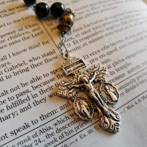 Black w: Gold Crackle Rosary-1