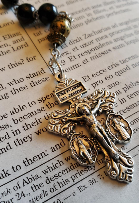 Black w: Gold Crackle Rosary-1