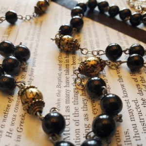 Black w: Gold Crackle Rosary-3
