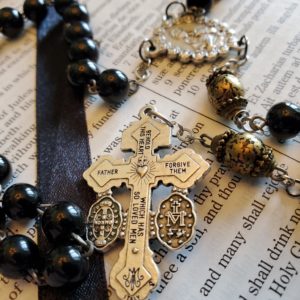 Black w: Gold Crackle Rosary-4