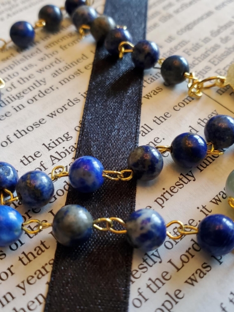 Blue Sea Sediment w: Moonstone Rosary-4