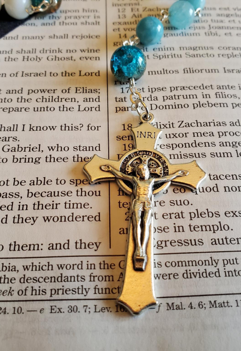 Burnt Orange:Blue Crackle Rosary-3