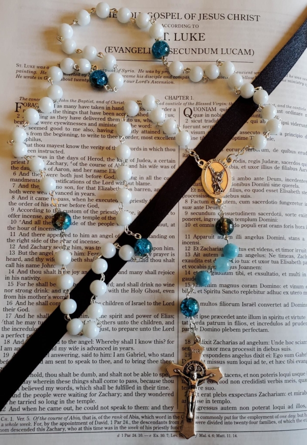Burnt Orange:Blue Crackle Rosary