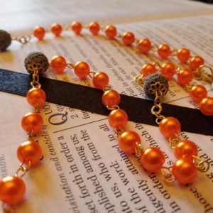 Faux Pearl Orange w: Lava Rocks Rosary-3