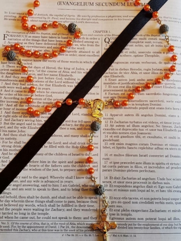 Faux Pearl Orange w: Lava Rocks Rosary