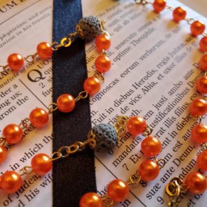 Faux Pearl Orange w: Lava Rocks Rosary-4