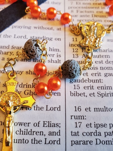 Faux Pearl Orange w: Lava Rocks Rosary-5