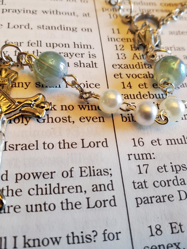 Faux Pearl w: Moon Stone Rosary-1