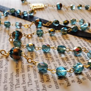 Wood Fired Swarovski Turquoise Rosary-1