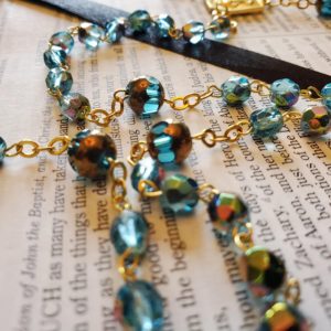 Wood Fired Swarovski Turquoise Rosary-2