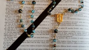 Wood Fired Swarovski Turquoise Rosary