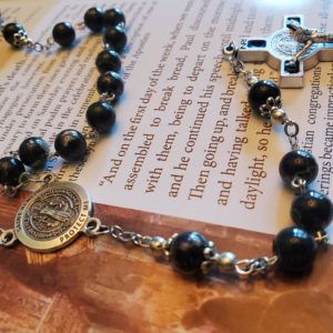 Gold Vein Black Obsidian Saint Benedict Rosary-5