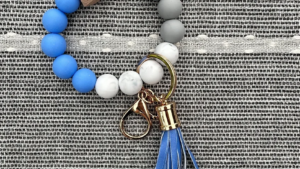 Silicone Key Ring Bracelet/Wristlet w/ Marian Wooden Charm