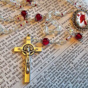 Sacred Heart of Jesus Red:Clear Rosary-4