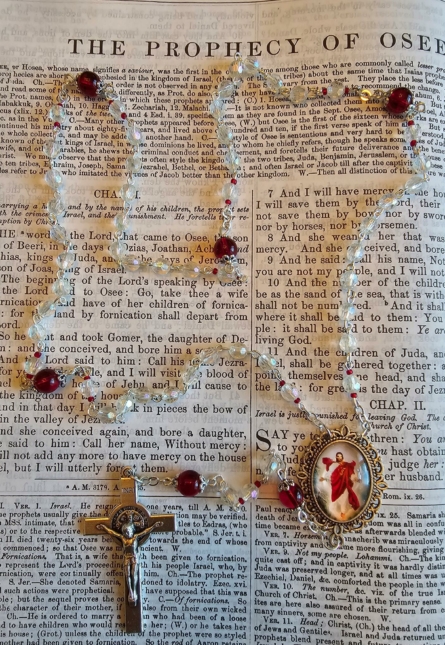 Sacred Heart of Jesus Red:Clear Rosary