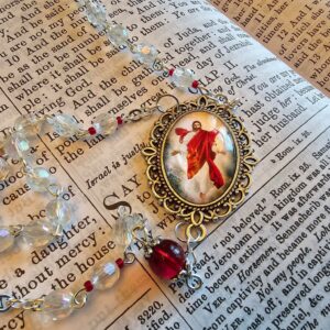 Sacred Heart of Jesus Red:Clear Rosary-5