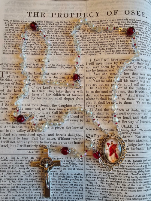 Sacred Heart of Jesus Red:Clear Rosary