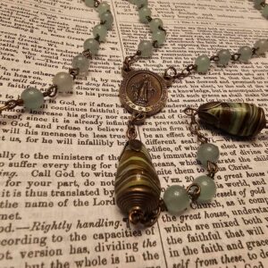 Seafoam Green:Brown Swirl Immaculate Mary Rosary-3