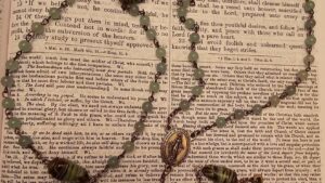 Seafoam Green/Brown Swirl Immaculate Mary Rosary