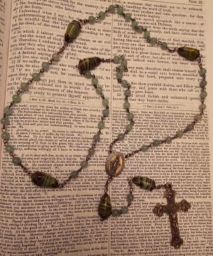 Seafoam Green/Brown Swirl Immaculate Mary Rosary