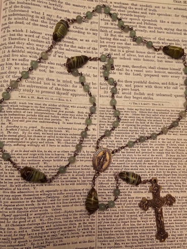 Seafoam Green:Brown Swirl Immaculate Mary Rosary