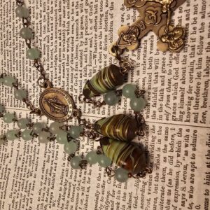 Seafoam Green:Brown Swirl Immaculate Mary Rosary-4