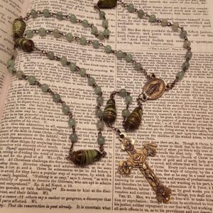 Seafoam Green:Brown Swirl Immaculate Mary Rosary-5