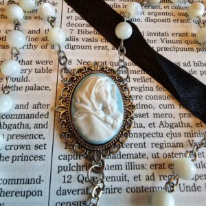 Baby Blue Cameo Mother of Pearl Rosary-1