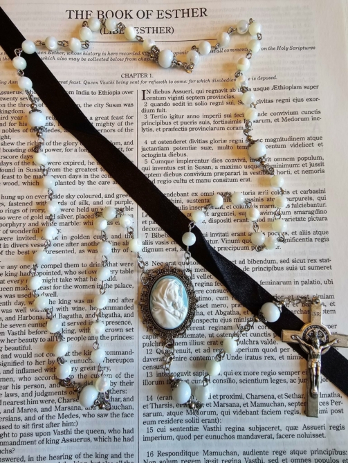 Baby Blue Cameo Mother of Pearl Rosary