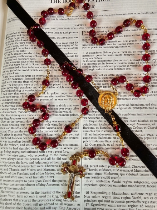 Garnet & Gold Holy Face Rosary