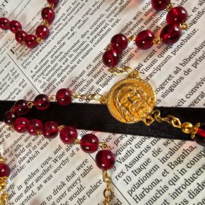 Garnet & Gold Holy Face Rosary.-2