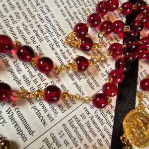Garnet & Gold Holy Face Rosary.-3
