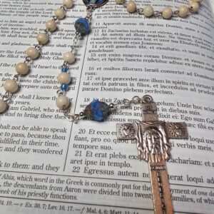 Pale Blue Saturn Holy Face Rosary-1