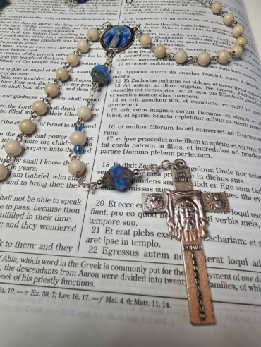 Pale Blue Saturn Holy Face Rosary-1
