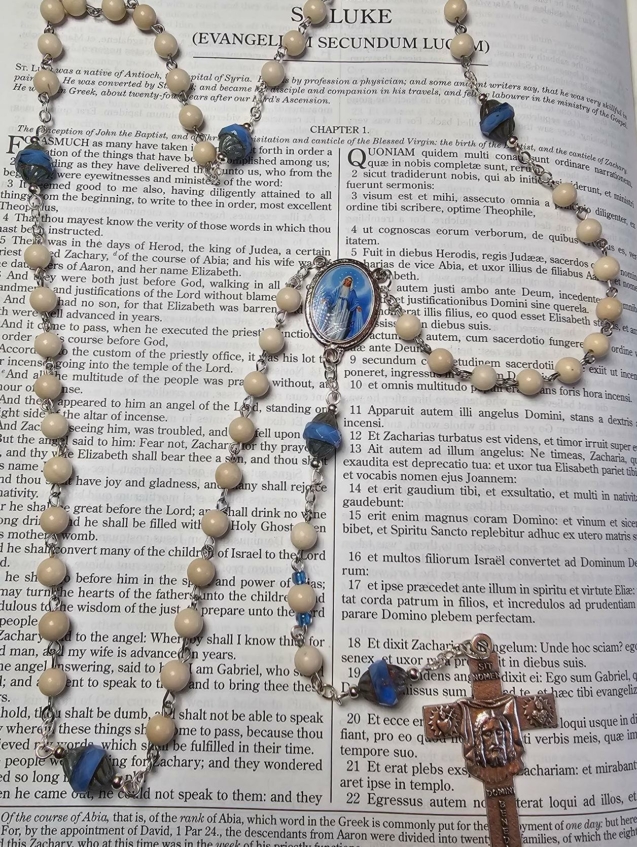 Pale Blue Saturn Holy Face Rosary